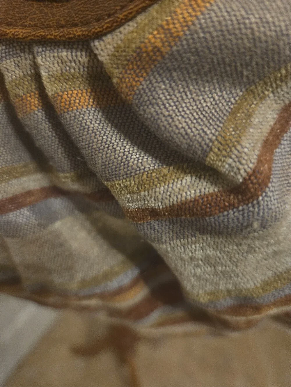 Woven Striped Tote Bag with Brown Leather Trim, Made In Italy
